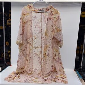 Gypsies & Moondust Sheer Floral Kimono in Pink and Yellow